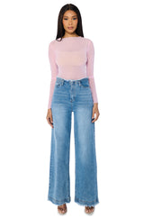 PAXTON TWO PACK RAW HEM LONG SLEEVE MESH TEES IN PINK AND YELLOW