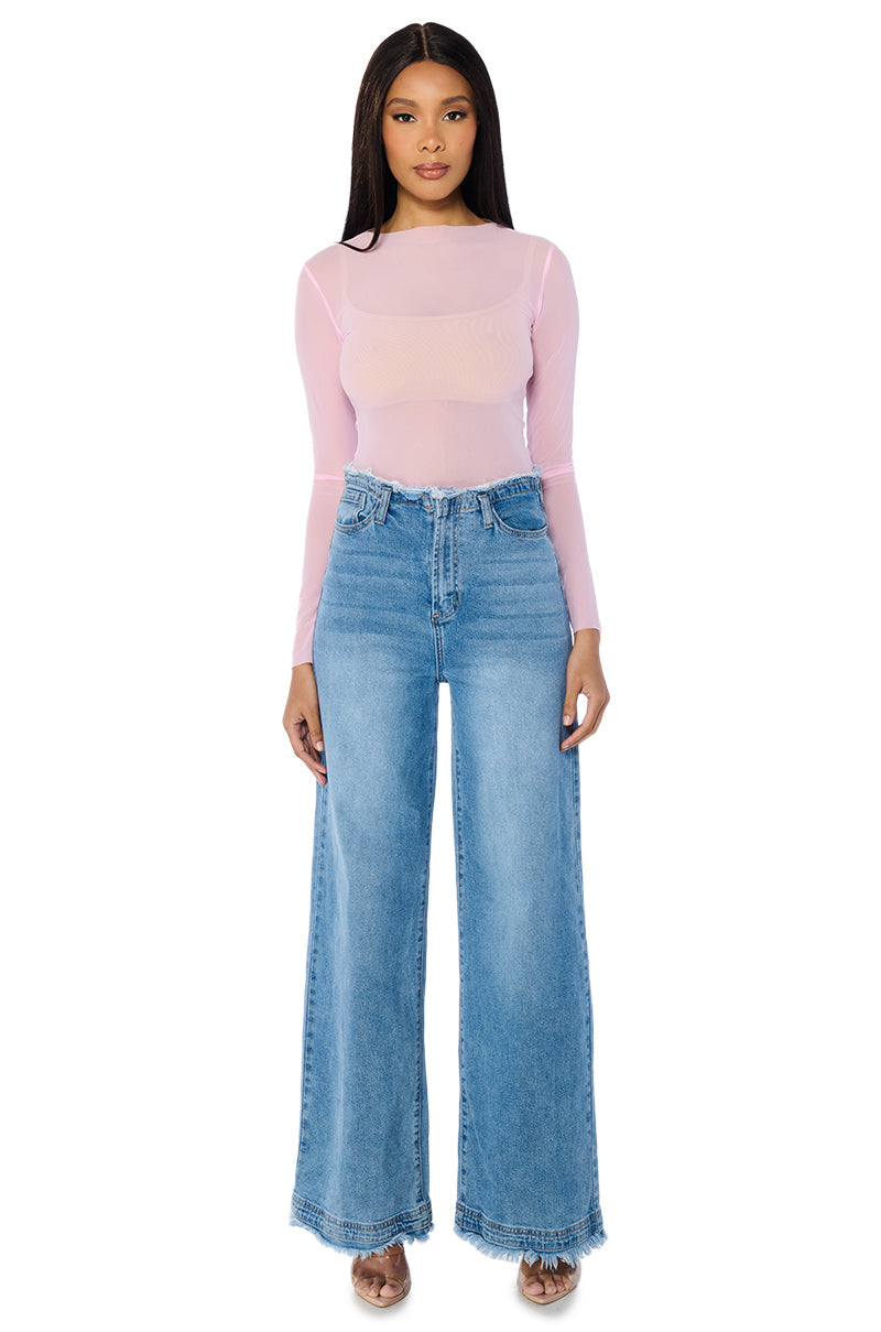 PAXTON TWO PACK RAW HEM LONG SLEEVE MESH TEES IN PINK AND YELLOW