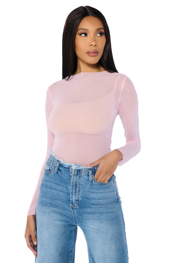 PAXTON TWO PACK RAW HEM LONG SLEEVE MESH TEES IN PINK AND YELLOW