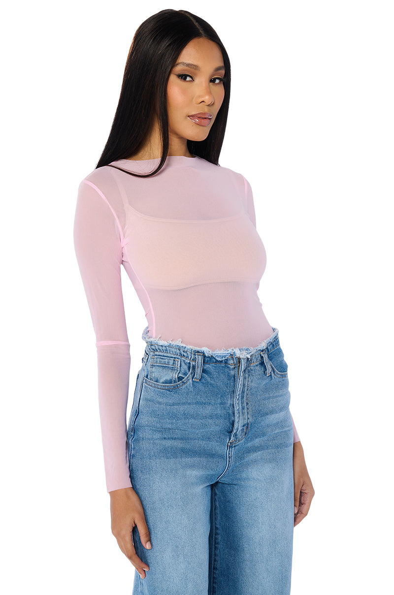 PAXTON TWO PACK RAW HEM LONG SLEEVE MESH TEES IN PINK AND YELLOW