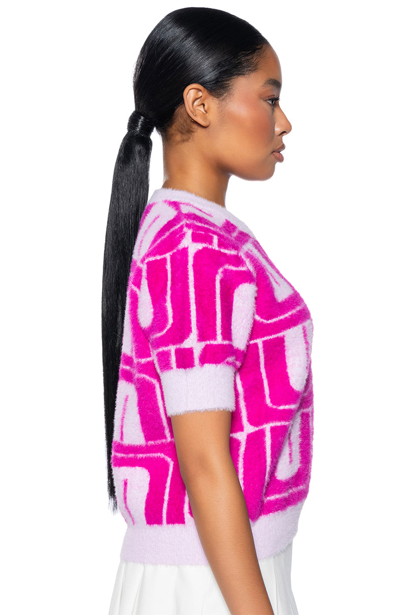 PENELOPE FUZZY KNIT SHORT SLEEVE SWEATER