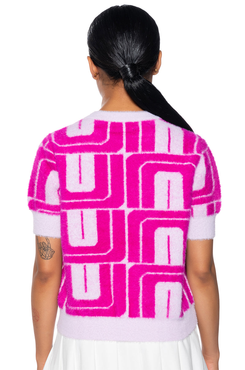 PENELOPE FUZZY KNIT SHORT SLEEVE SWEATER