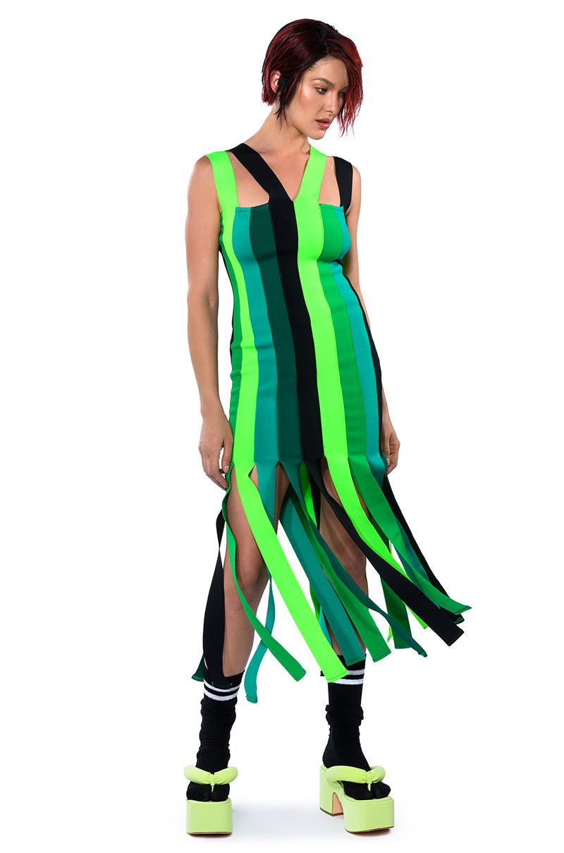 DEMI MULTI STRIPE BANDAGE MAXI DRESS