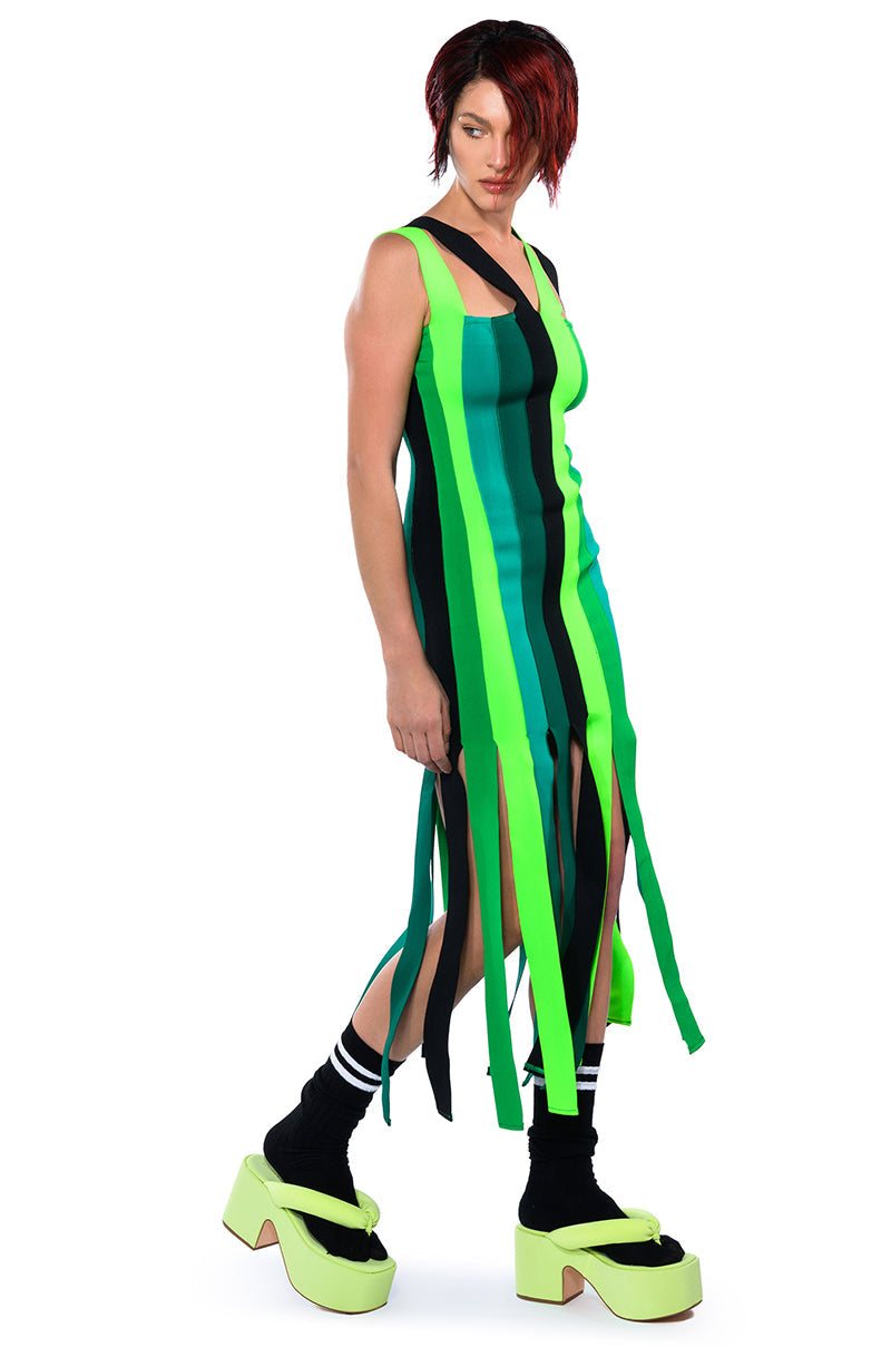 DEMI MULTI STRIPE BANDAGE MAXI DRESS