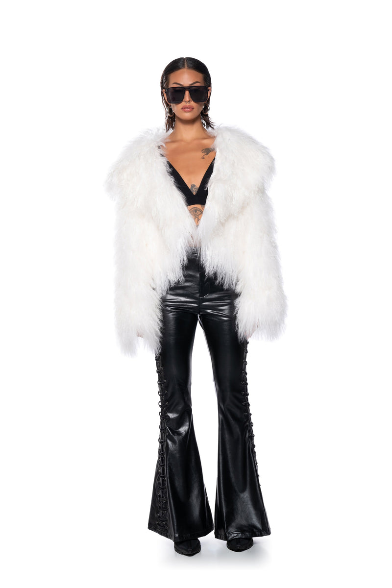 PERFECT CONTROL FAUX LEATHER FLARE PANTS