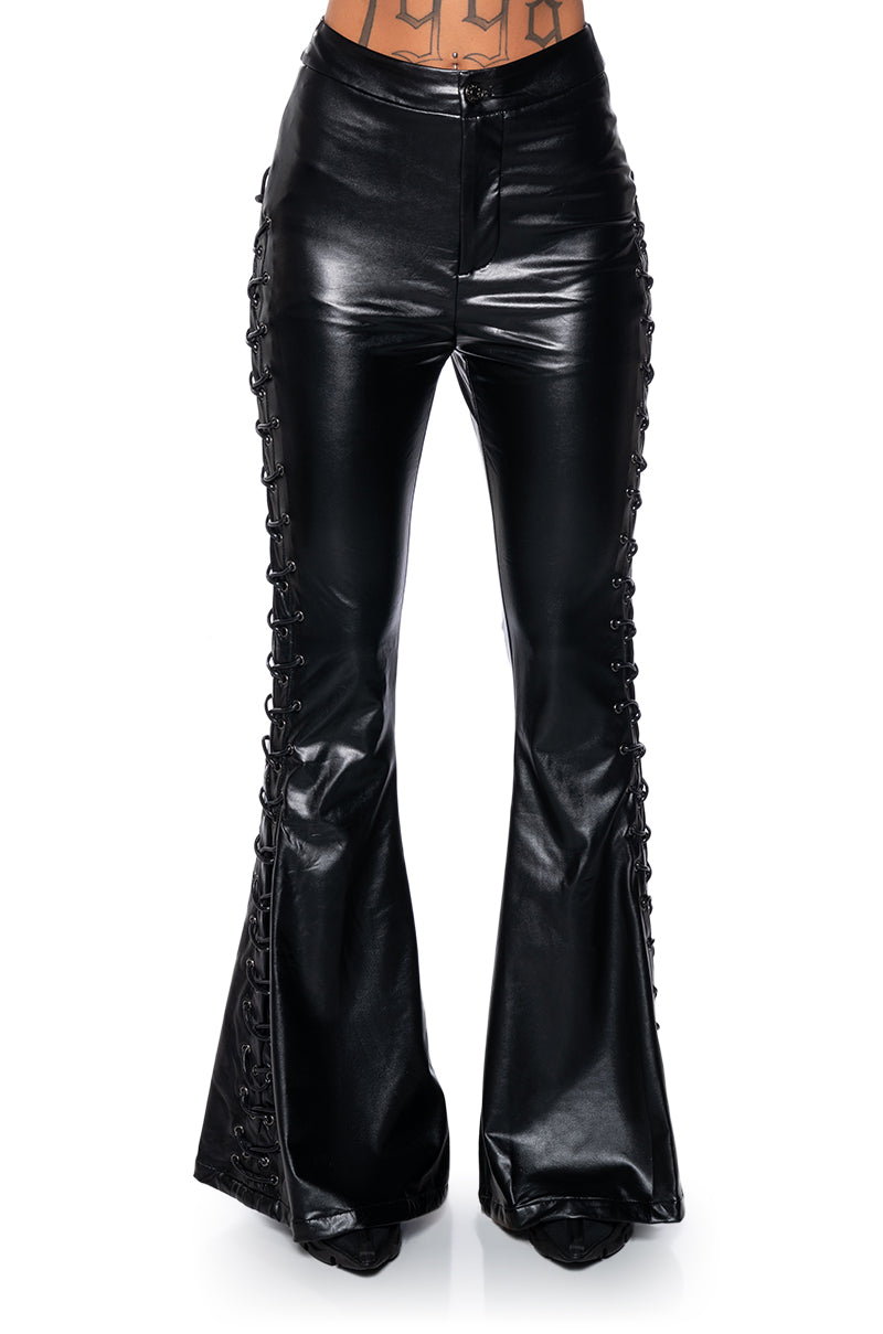 PERFECT CONTROL FAUX LEATHER FLARE PANTS