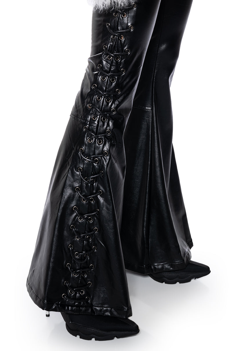 PERFECT CONTROL FAUX LEATHER FLARE PANTS