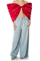 PERFECT GIFT DRAMATIC SATIN BOW TOP IN RED
