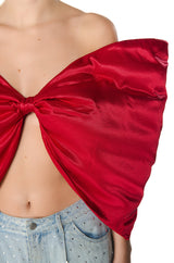 PERFECT GIFT DRAMATIC SATIN BOW TOP IN RED
