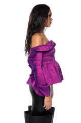 PEYTON TAFFETA RUFFLE DETAIL OFF THE SHOULDER BLOUSE