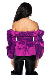 PEYTON TAFFETA RUFFLE DETAIL OFF THE SHOULDER BLOUSE