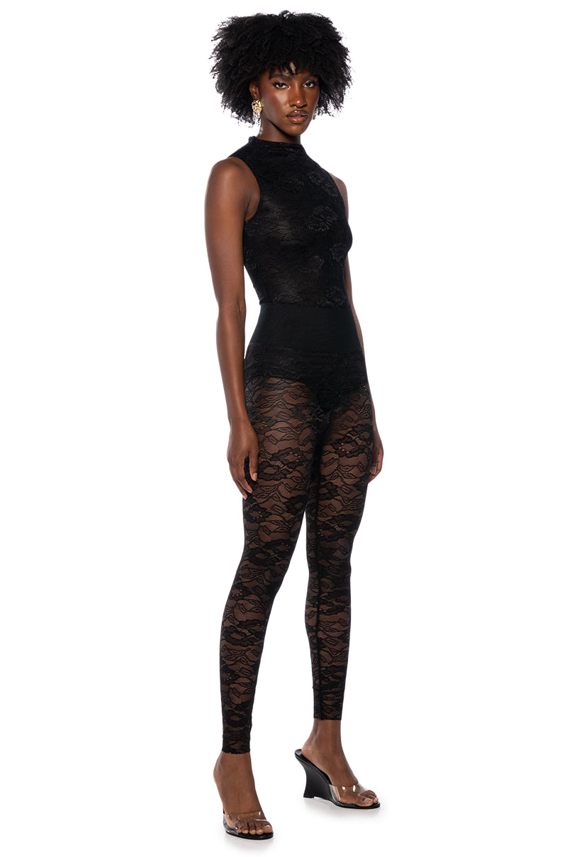 PHOENIX STRETCH LACE MOCK NECK BODYSUIT IN BLACK