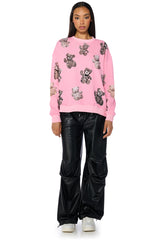PINK BABY BEAR CREW NECK EMBELLISHED SWEATSHIRT