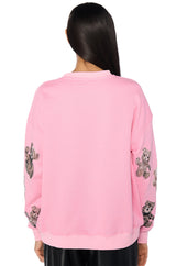 PINK BABY BEAR CREW NECK EMBELLISHED SWEATSHIRT