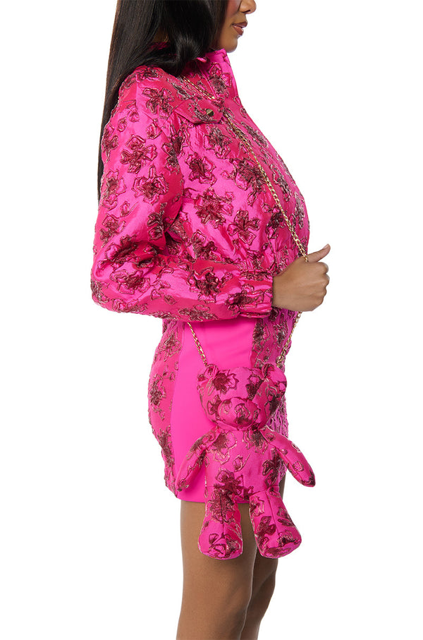 PINK BROCADE BEAR BAG