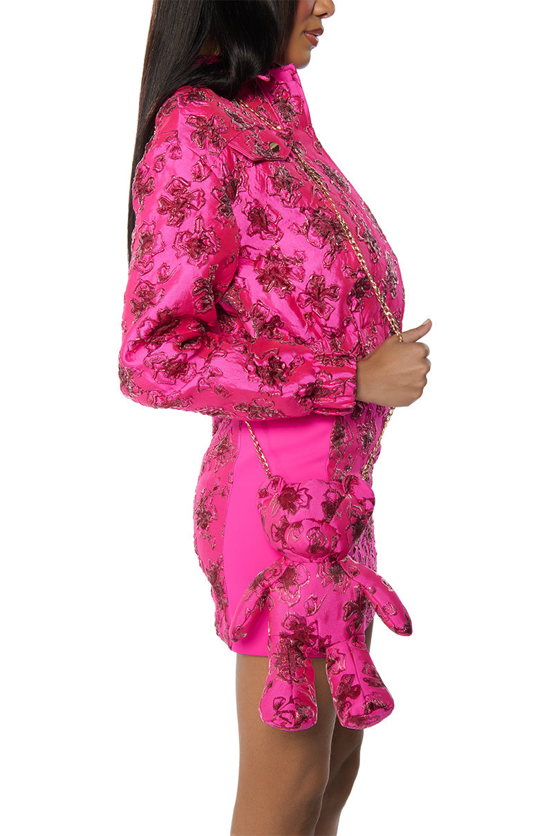 PINK BROCADE BEAR BAG
