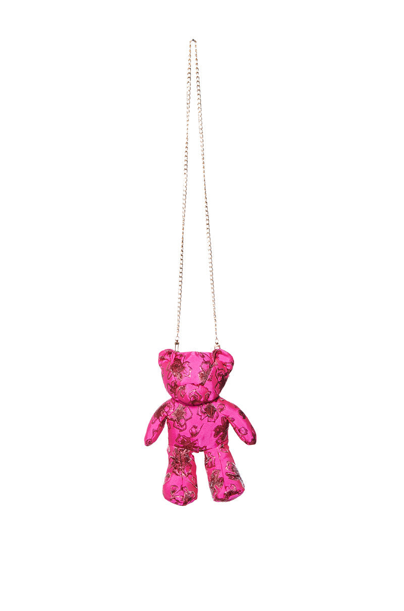PINK BROCADE BEAR BAG