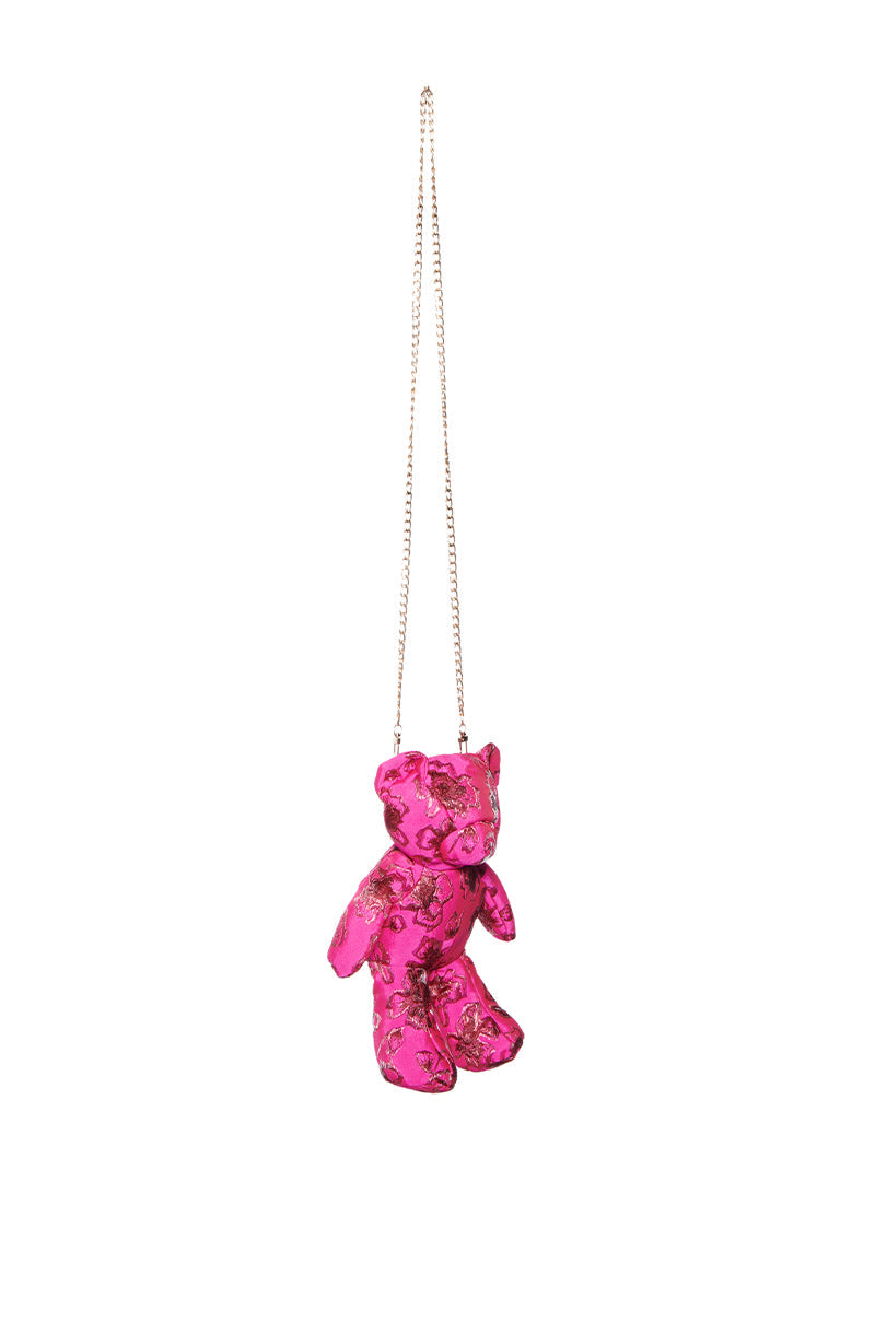 PINK BROCADE BEAR BAG