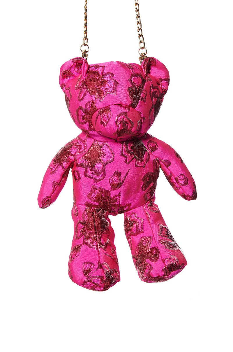 PINK BROCADE BEAR BAG