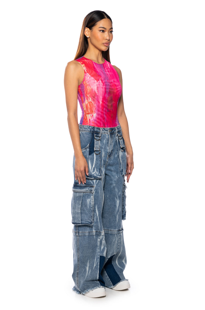 PINK PARADISE SLEEVELESS MESH BODYSUIT
