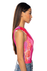 PINK PARADISE SLEEVELESS MESH BODYSUIT