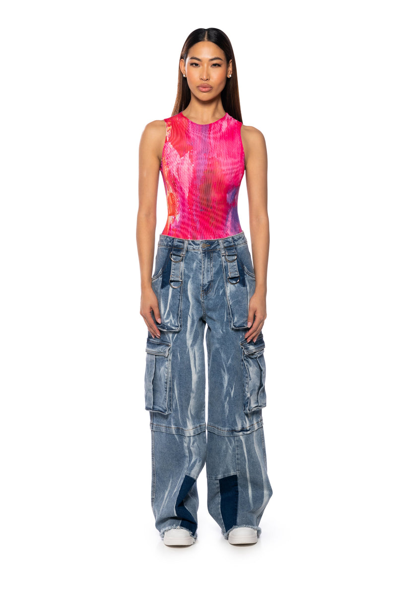 PINK PARADISE SLEEVELESS MESH BODYSUIT