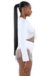 PIPING HOT RHINESTONE TIE FRONT LONG SLEEVE TSHIRT