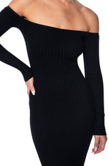 PIXIE LONG SLEEVE OFF THE SHOULDER KNIT MIDI DRESS