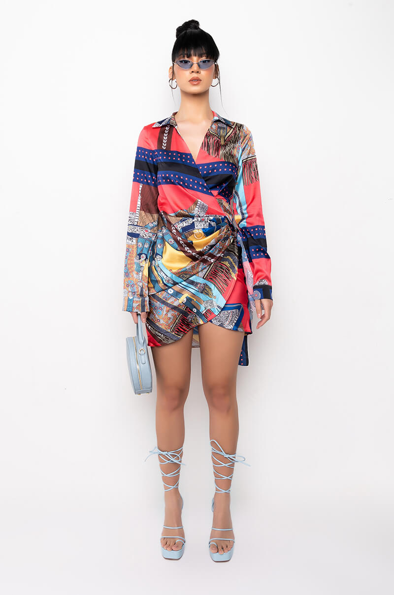 PLAY IT RIGHT WRAP MINI DRESS