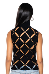 PLAYING CARDS TURTLENECK CUT OUT KNIT TOP