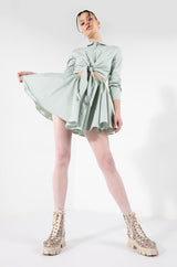 PLEASE DON'T GO FIT AND FLARE FRONT TIE MINI DRESS