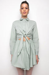PLEASE DON'T GO FIT AND FLARE FRONT TIE MINI DRESS