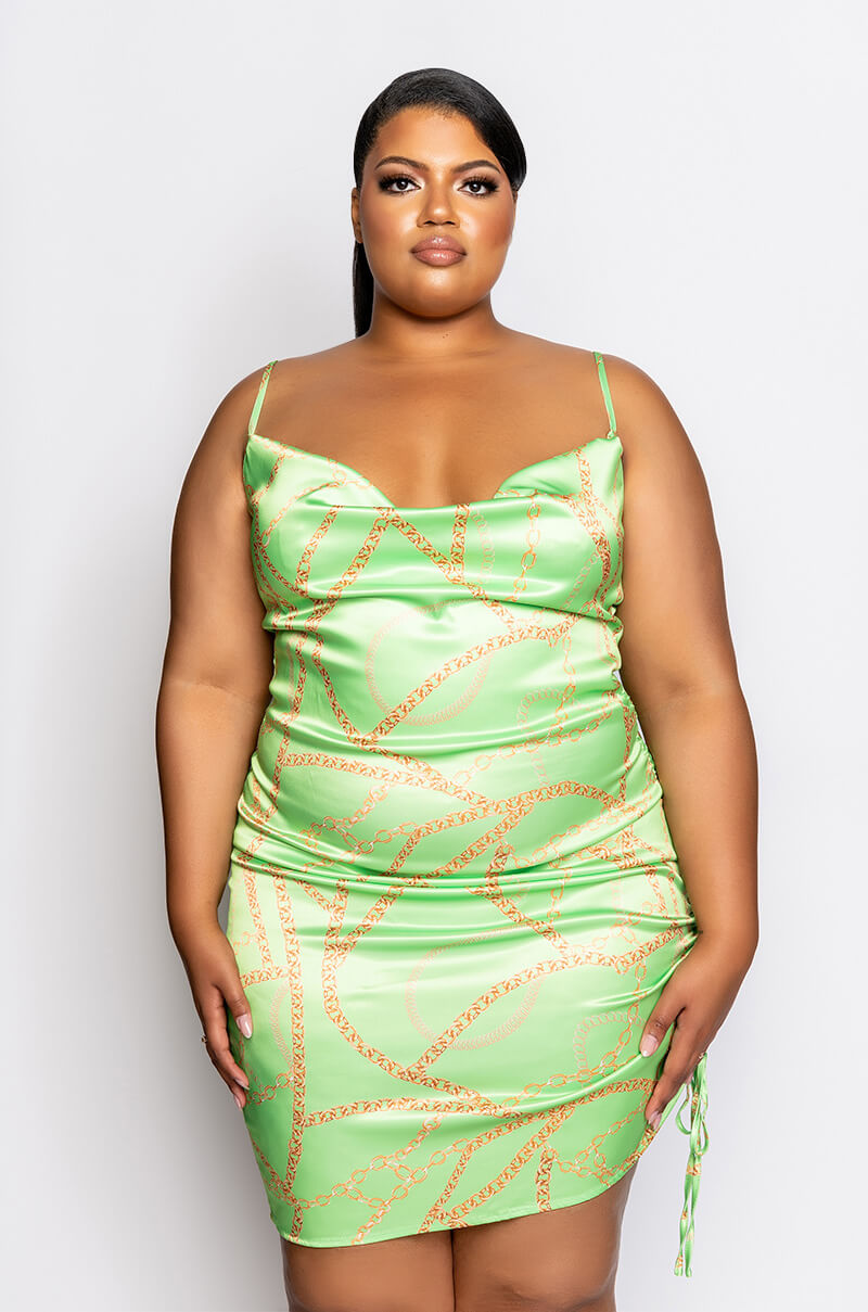 PLUS ALL ABOUT THE CHAINS SATIN MINI DRESS