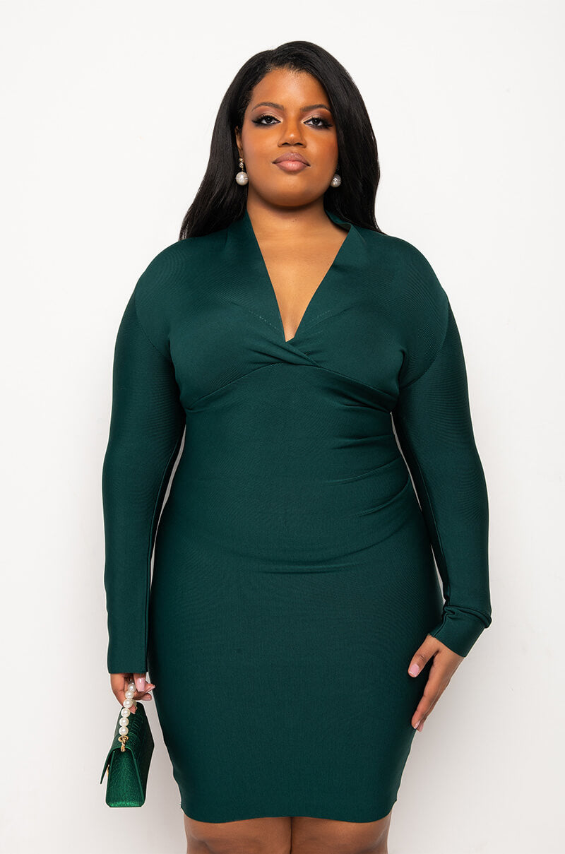 PLUS CELESTE LOW V BANDAGE MIDI DRESS