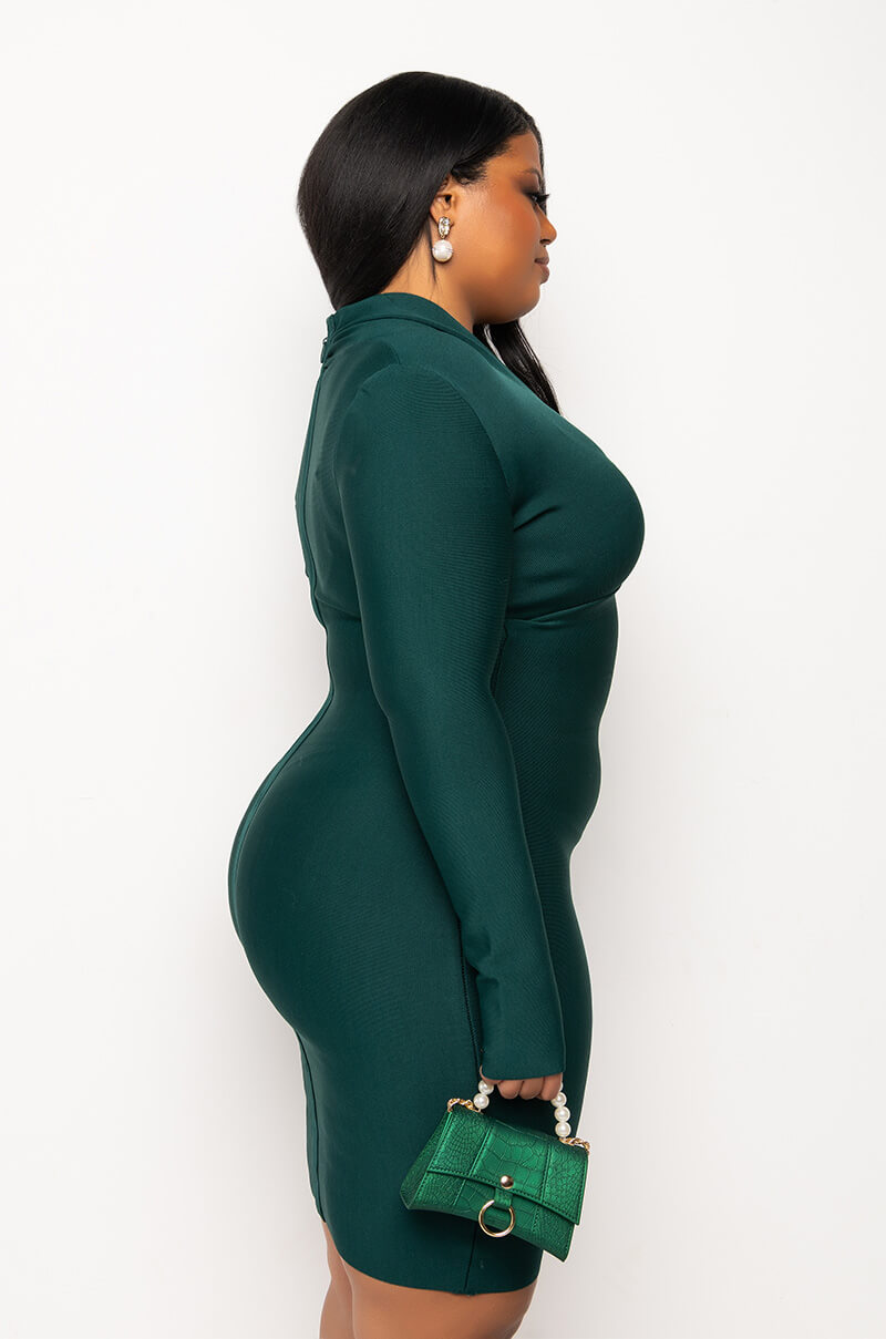 PLUS CELESTE LOW V BANDAGE MIDI DRESS