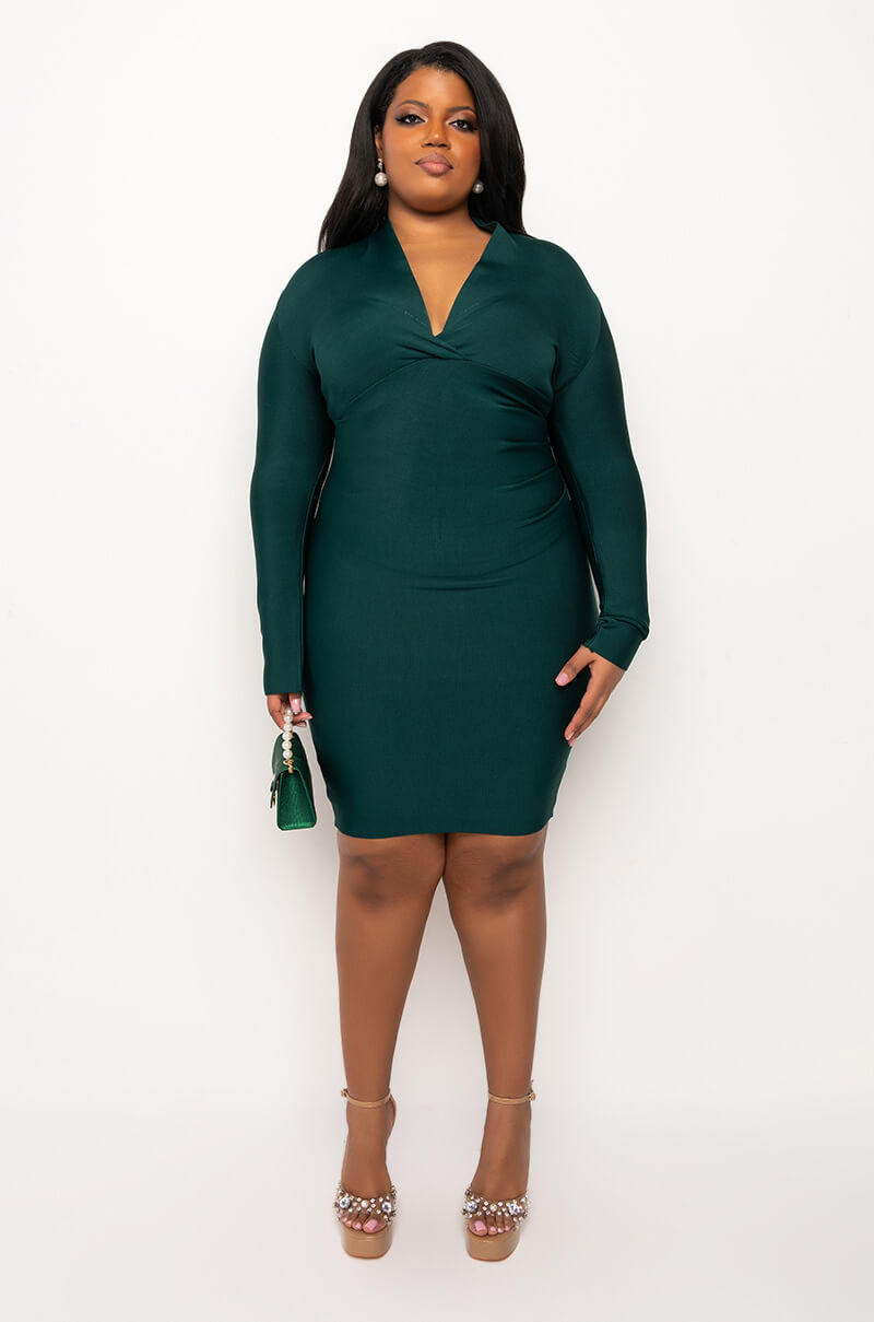 PLUS CELESTE LOW V BANDAGE MIDI DRESS