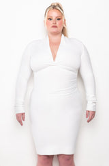 PLUS CELESTE LOW V BANDAGE MIDI DRESS