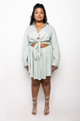 PLUS DON'T GO FIT AND FLARE FRONT TIE MINI DRESS