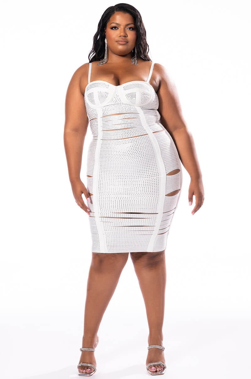 PLUS GLAM ME UP MIDI RHINESTONE BANDAGE DRESS