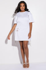 PLUS LACE UP RHINESTONE T SHIRT DRESS