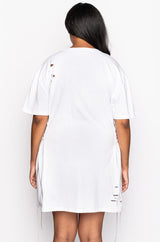 PLUS LACE UP RHINESTONE T SHIRT DRESS