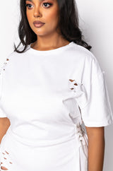 PLUS LACE UP RHINESTONE T SHIRT DRESS