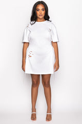 PLUS LACE UP RHINESTONE T SHIRT DRESS