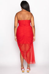 PLUS LOVE ME MORE TUBE RUCHED MESH MIDI DRESS