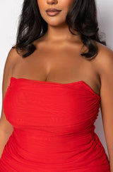 PLUS LOVE ME MORE TUBE RUCHED MESH MIDI DRESS