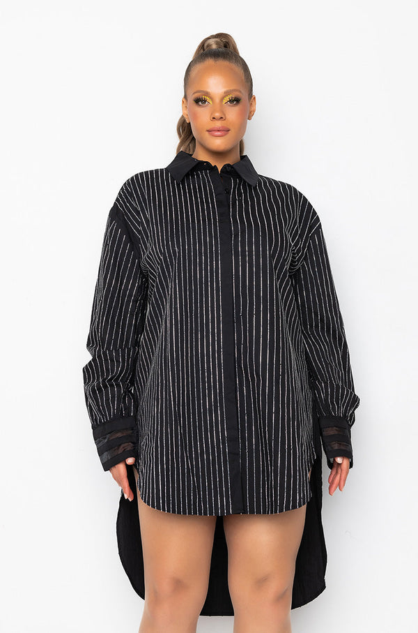 PLUS NO BASIC DAYS BUTTON UP DRESS WITH RHINESTONE DETAIL