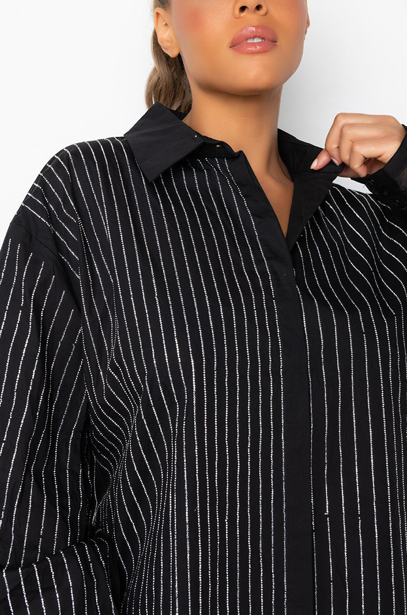 PLUS NO BASIC DAYS BUTTON UP DRESS WITH RHINESTONE DETAIL