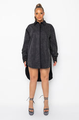 PLUS NO BASIC DAYS BUTTON UP DRESS WITH RHINESTONE DETAIL