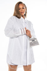 PLUS NO BASIC DAYS BUTTON UP DRESS WITH RHINESTONE DETAIL