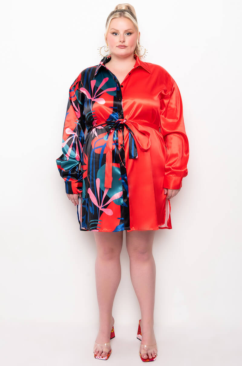 PLUS NONE TO WORRY ABOUT MINI BUTTON UP DRESS